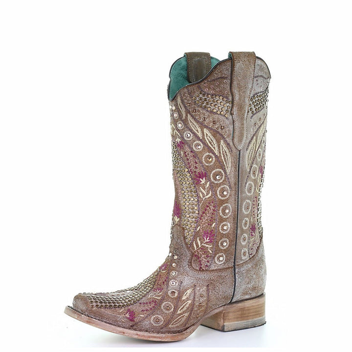 Corral Boots Studs Flowered Embroidery Crystals