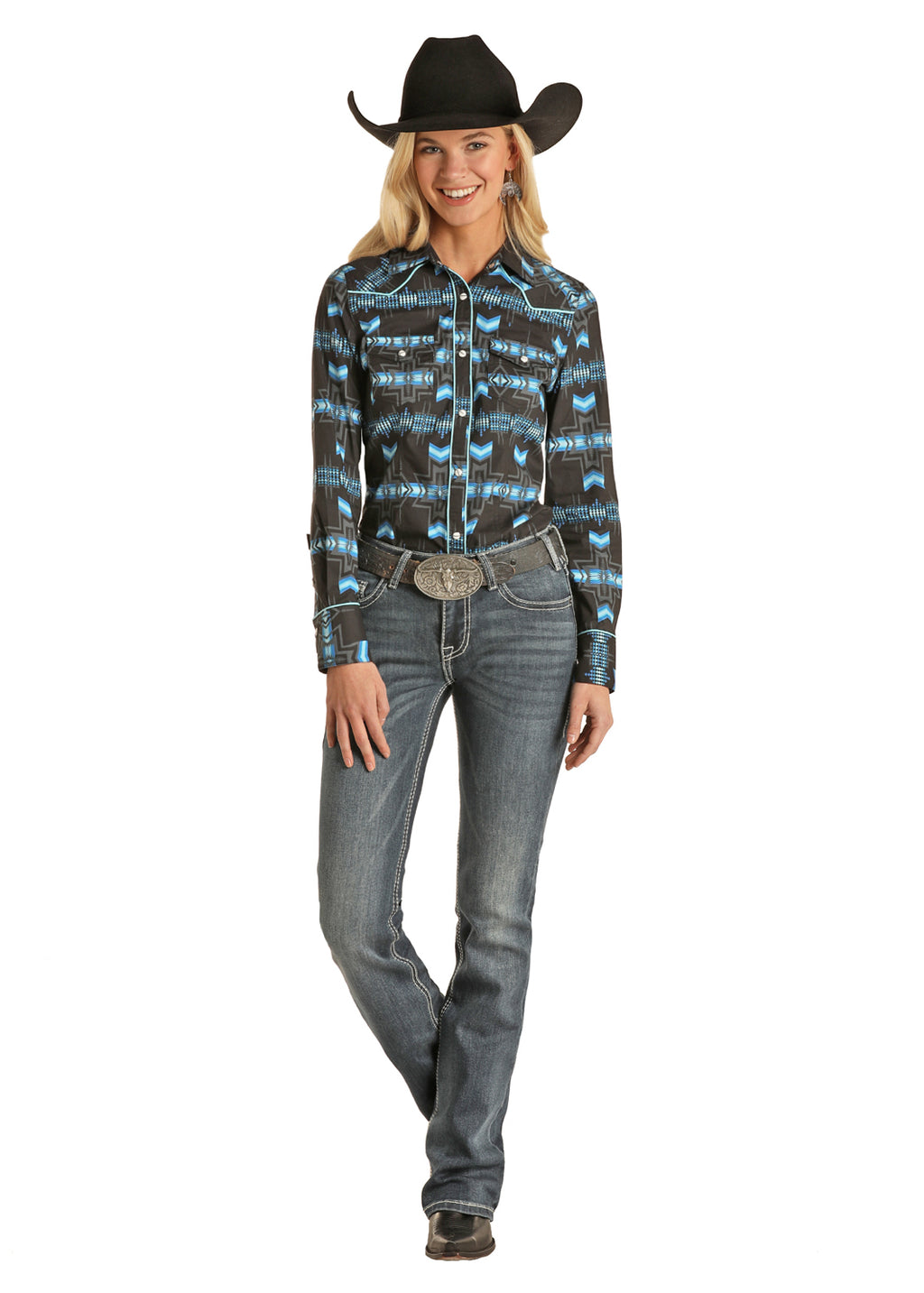 Rock & Roll Cowgirl Women's Aztec Print Long Sleeve Snap Shirt B4S3304 -  Russell's Western Wear, Inc.