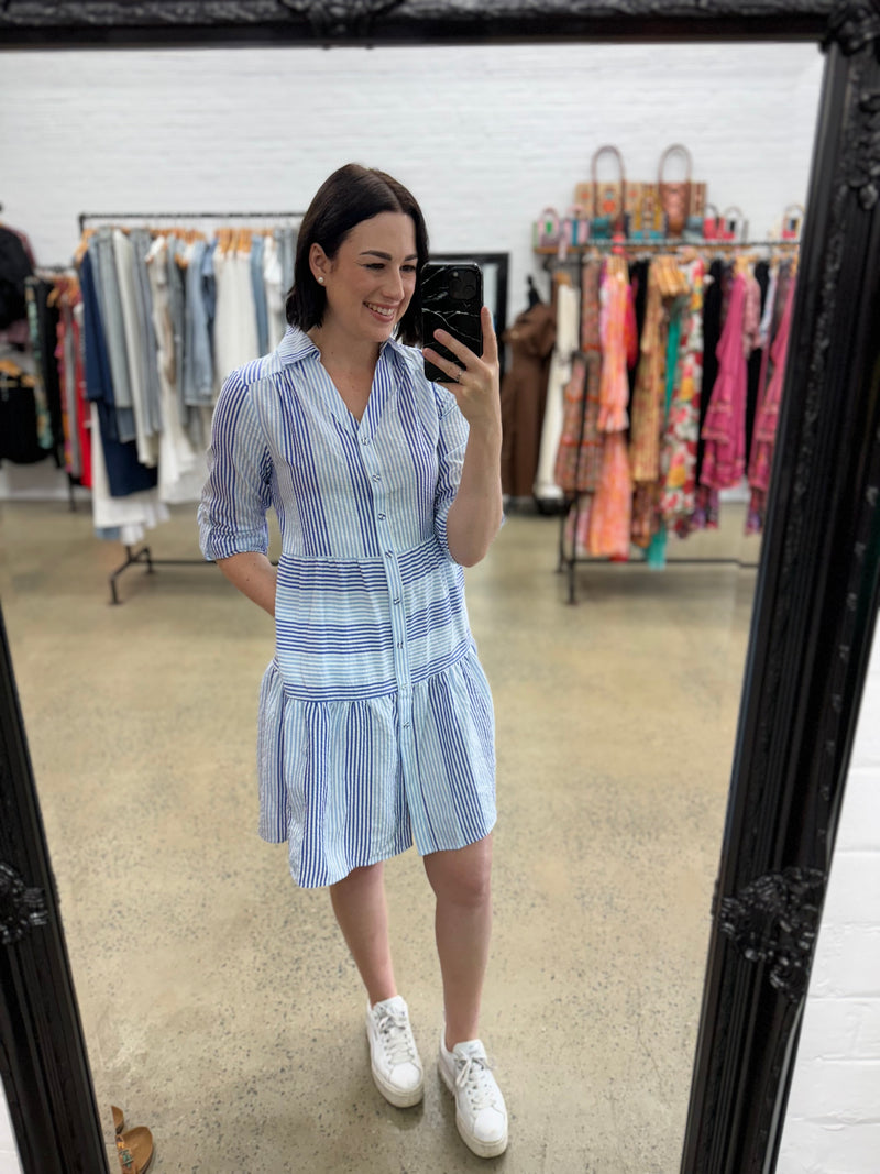 Lottie Dress - Stripe Blue/White