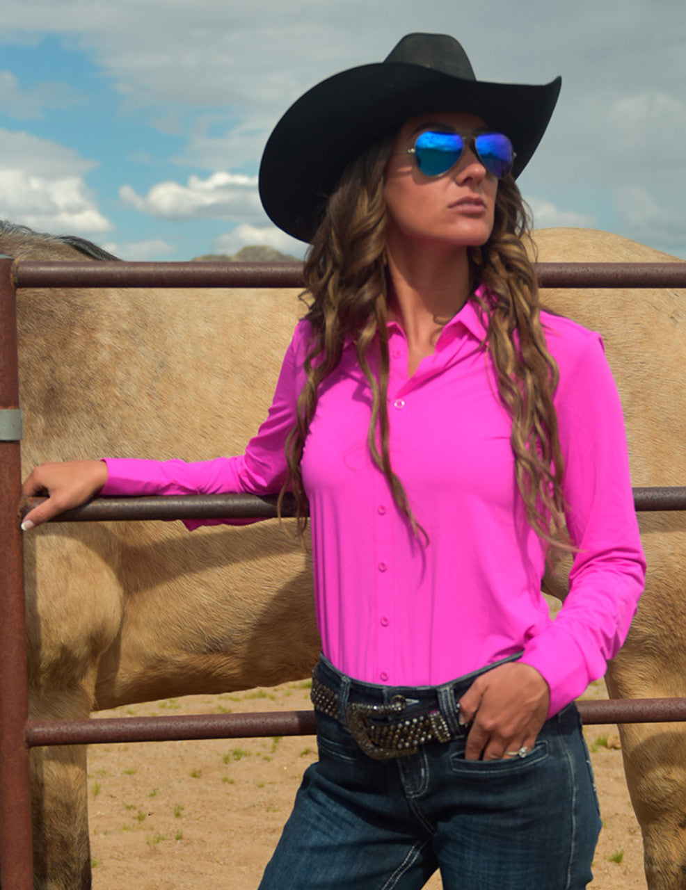 Cowgirl Tuff Pullover Arena Shirt - Hot Pink