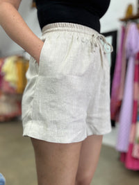 Ella High Waisted Linen Short - Natural