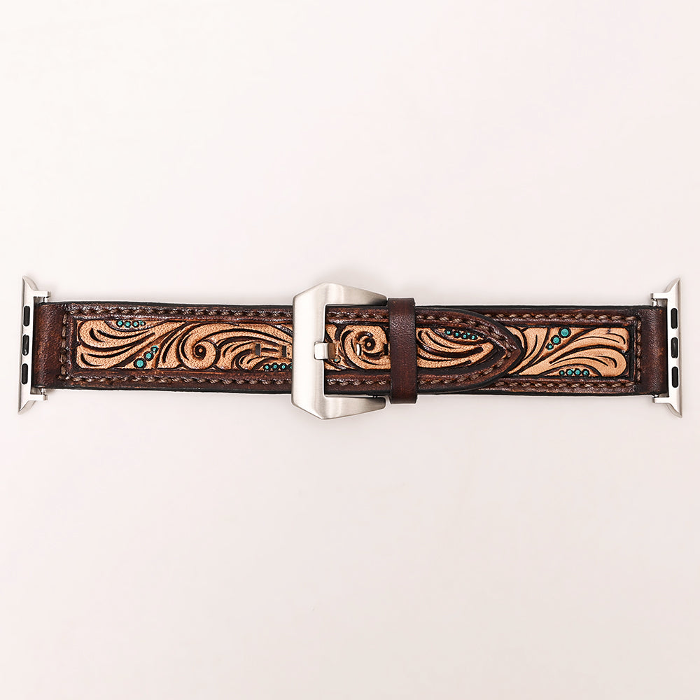 Leather Apple Watch Band - Turquoise Scroll