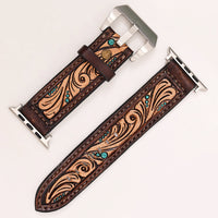 Leather Apple Watch Band - Turquoise Scroll