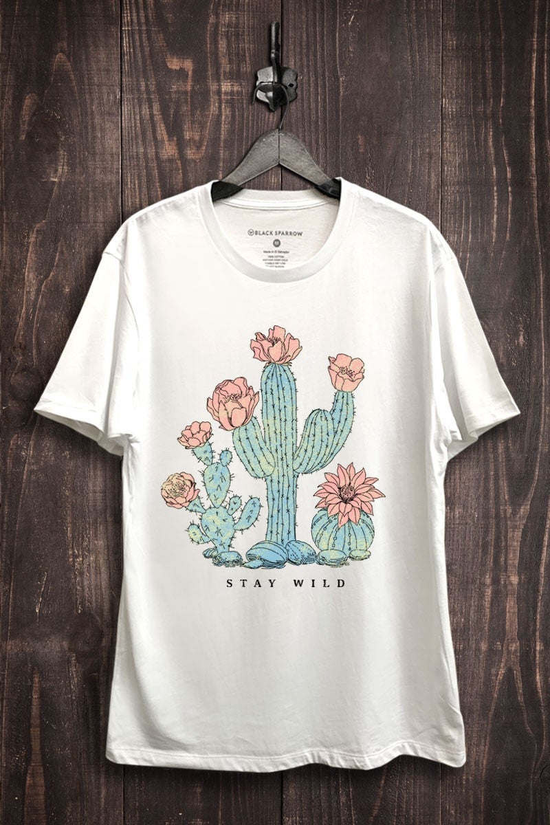 Stay Wild Cactus Flowers Graphic Tee - White