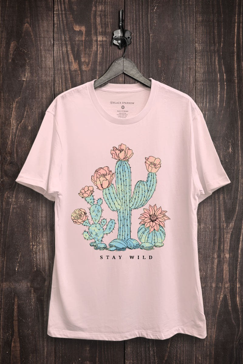 Stay Wild Cactus Flowers Graphic Tee - Light Pink