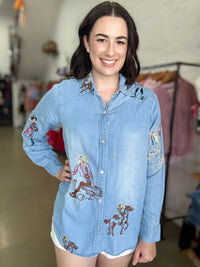 Dolly Top - Denim Embroidered