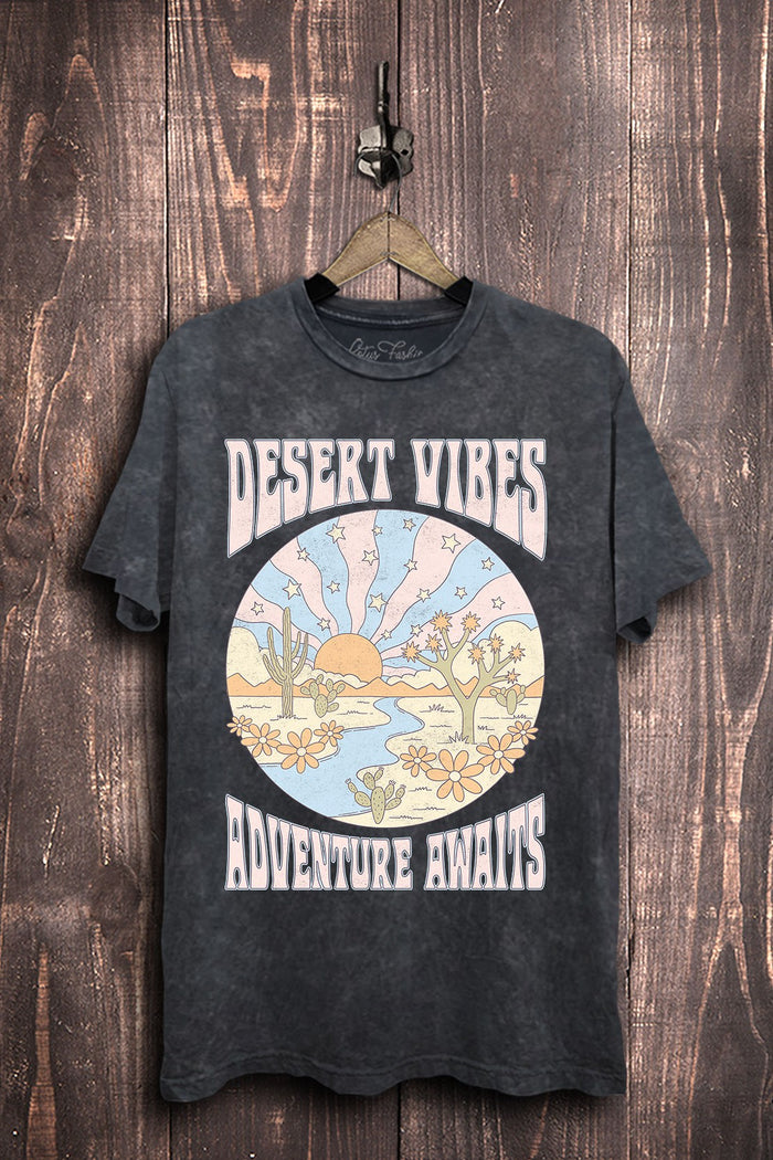 Desert Vibes Adventure Awaits Graphic Tee - Vintage Black