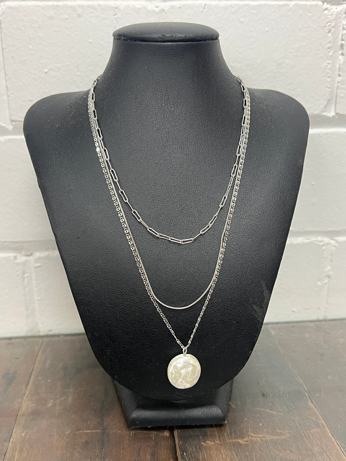 Multi Layer Silver and Pearl - Necklace