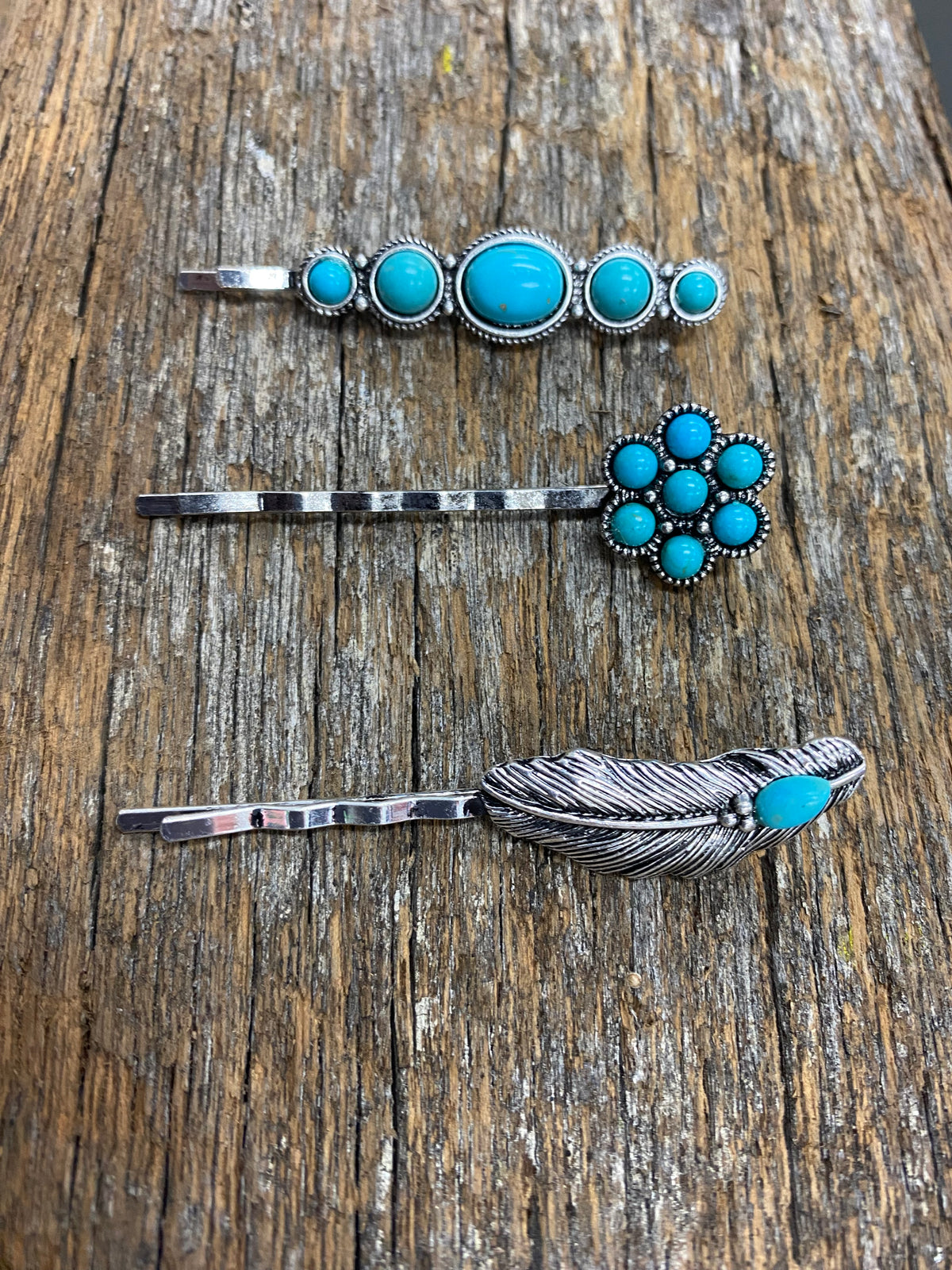 Western Hair Piece - Silver and Turquoise Hair Pin (Set of 3)