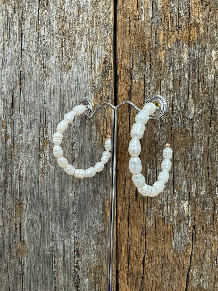 Earrings - Gold Half Hoop Pearls