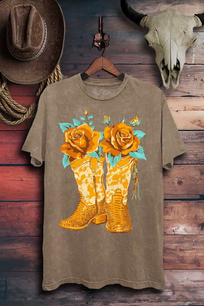 Boots & Roses Graphic Tee - Mocha