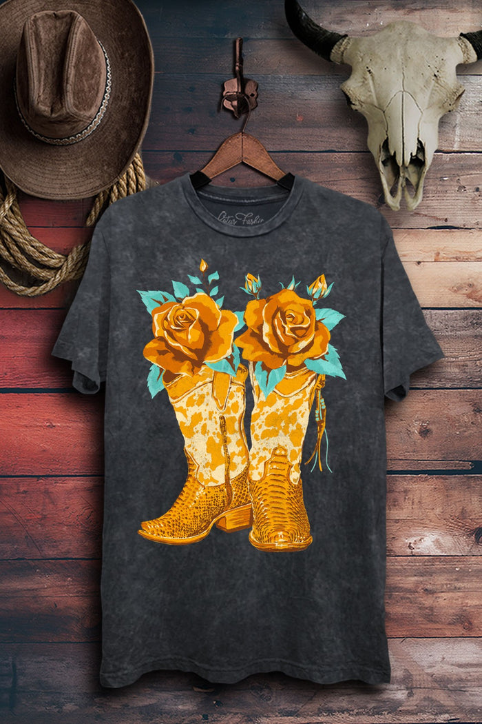 Boots & Roses Graphic Tee - Vintage Black