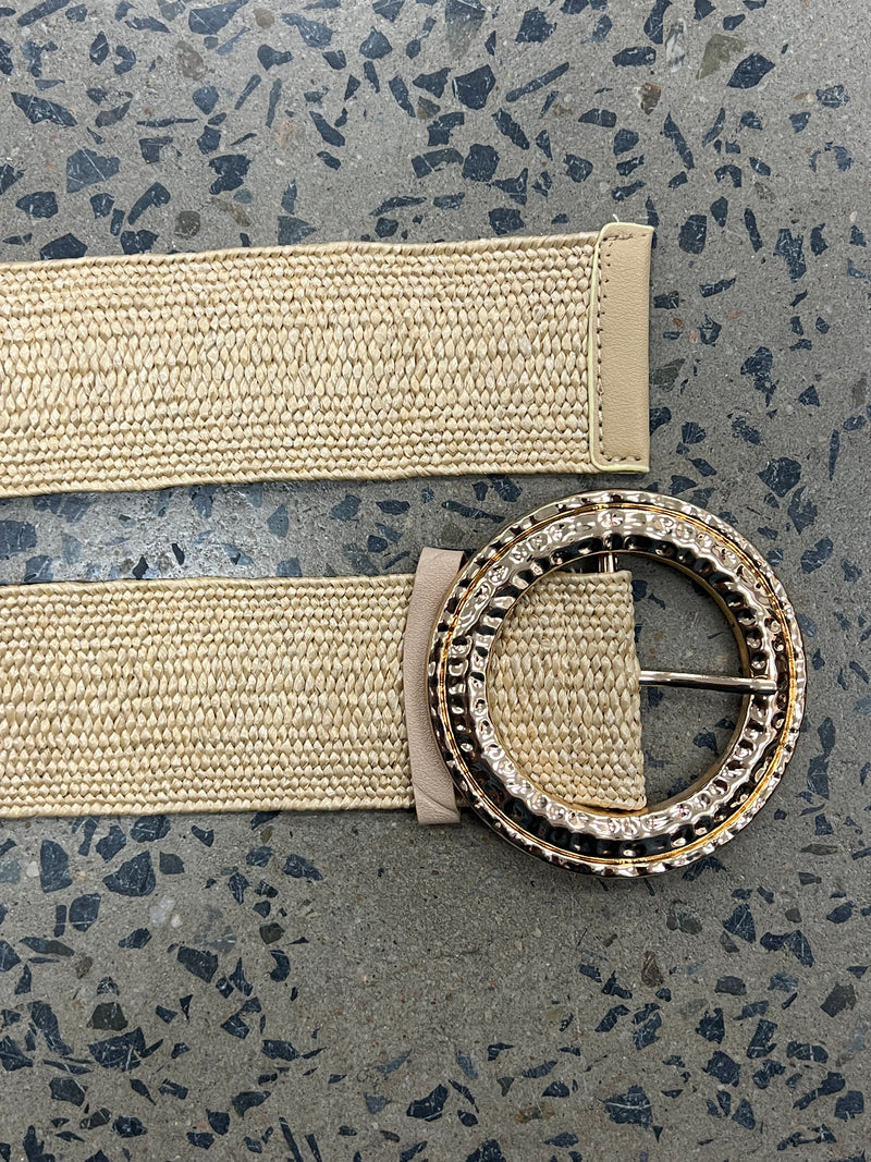 Boutique Belt - Gold Round Buckle (Beige)