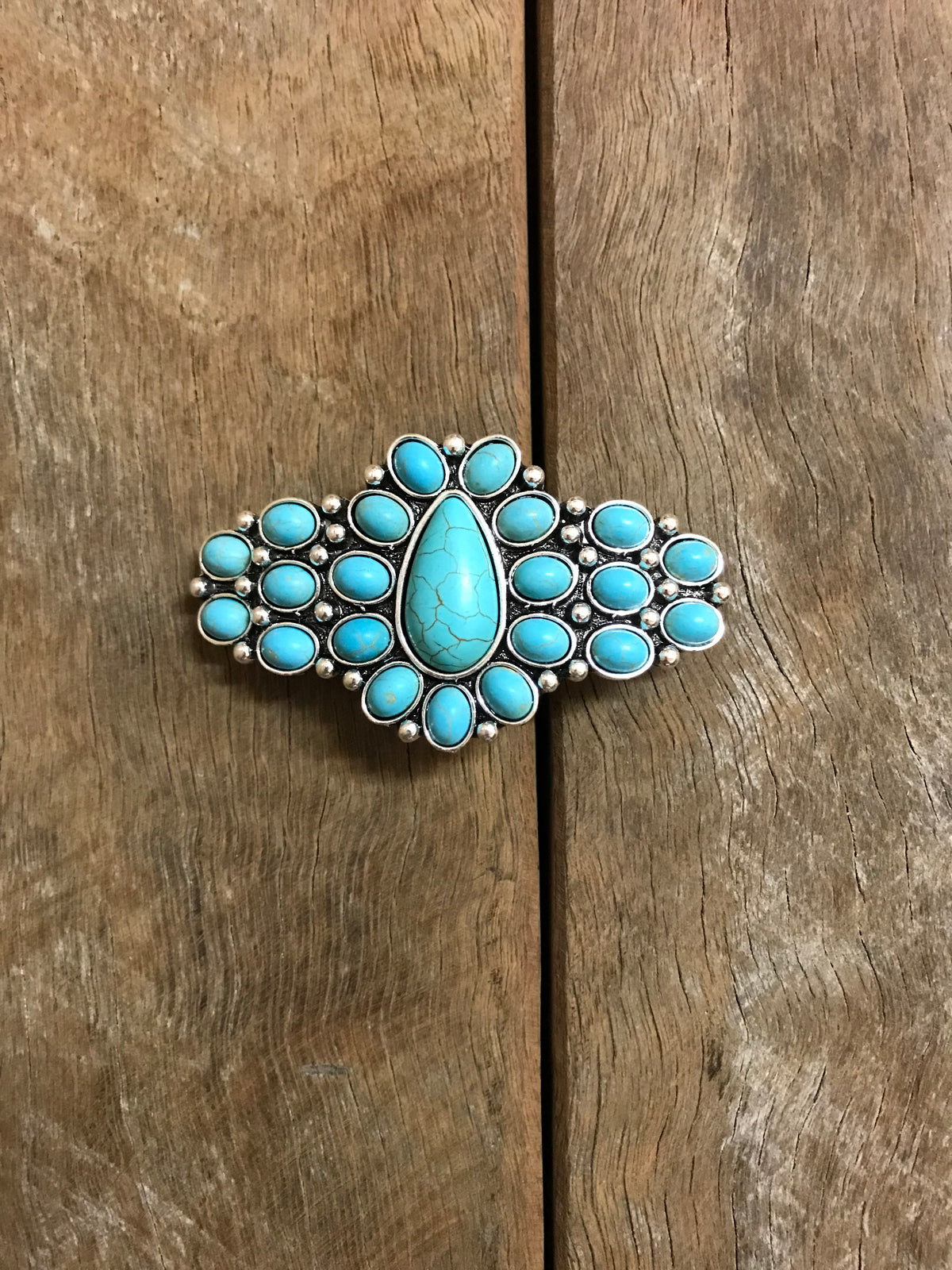 Western Hair Piece - Silver and Turquoise Hair Clip