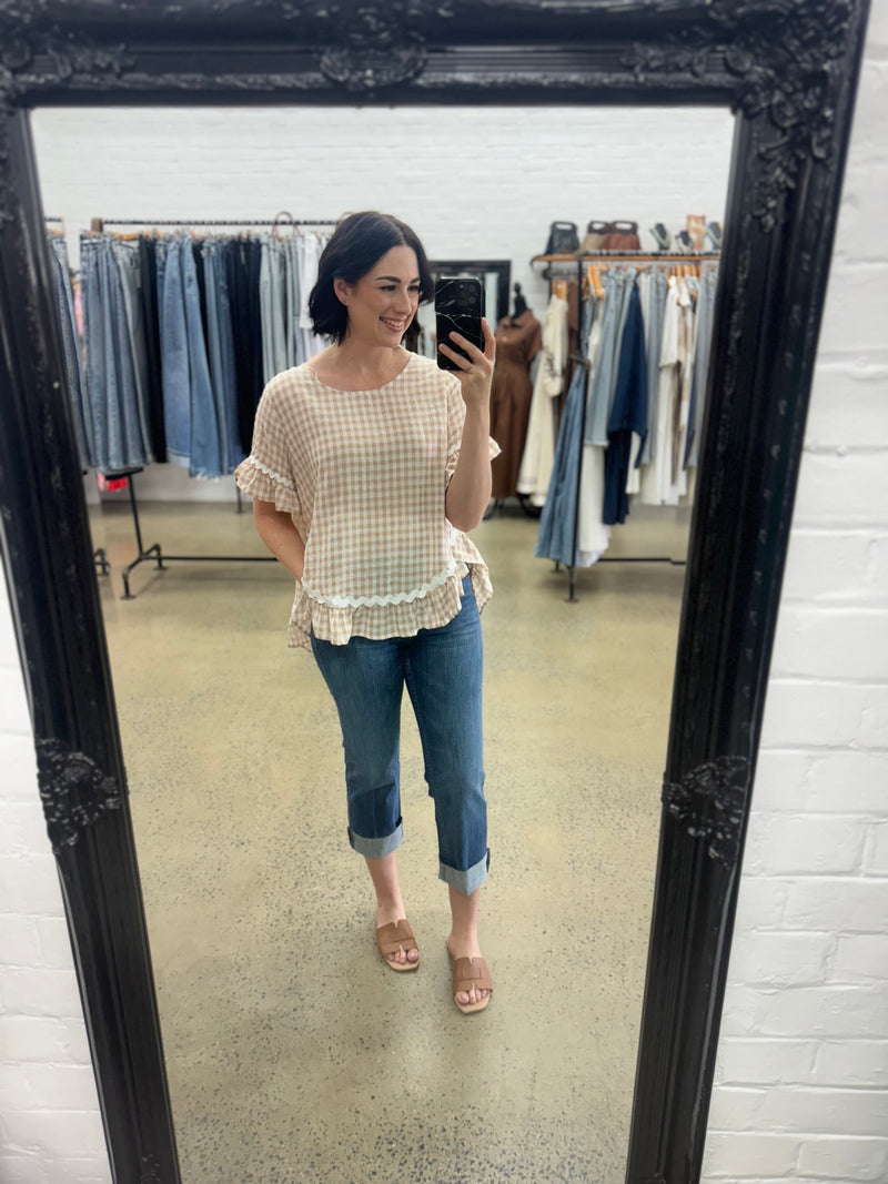 Tara Top - Beige Gingham