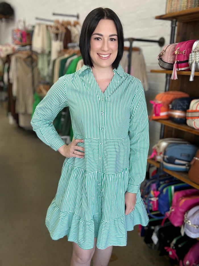 Lottie Dress - Stripe Green