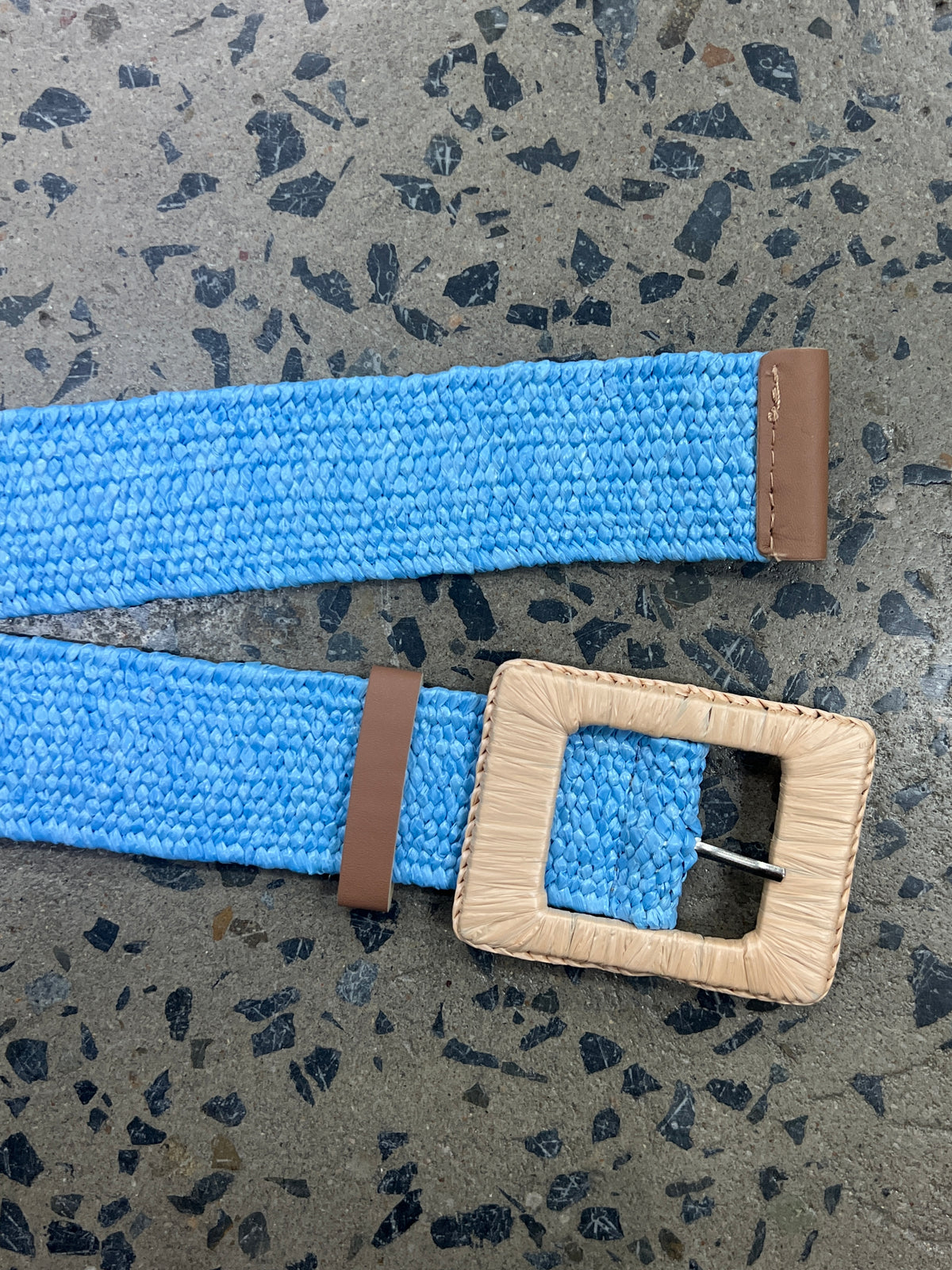 Boutique Belt - Straw Buckle (Blue)