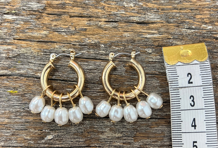 Earrings - Gold Hoop with Pearls