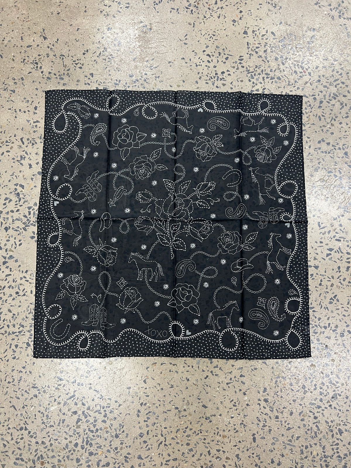 Western Wild Rag - Black & White Chainstitch