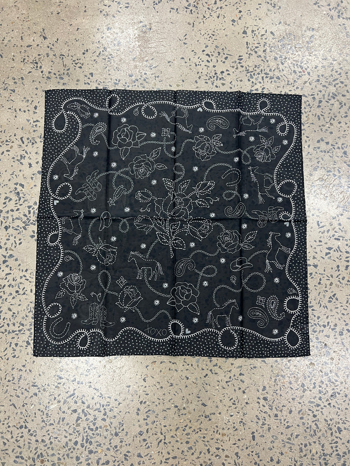 Western Wild Rag - Black & White Chainstitch