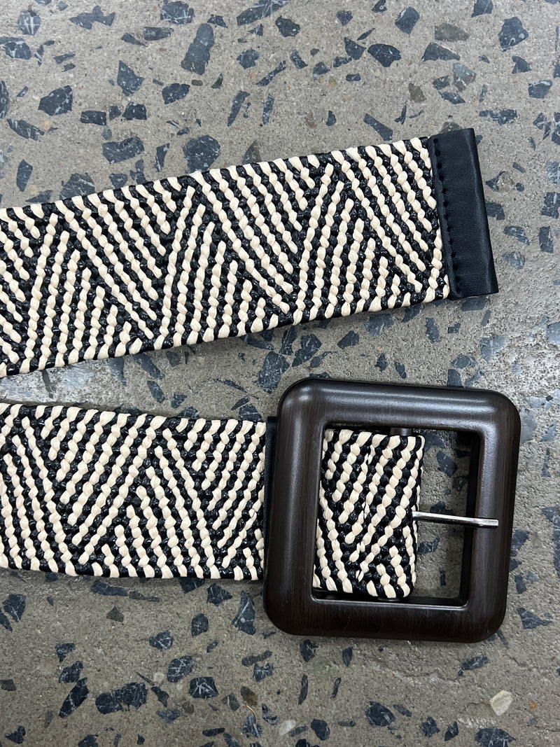 Boutique Belt - Square Buckle (Black & Beige)