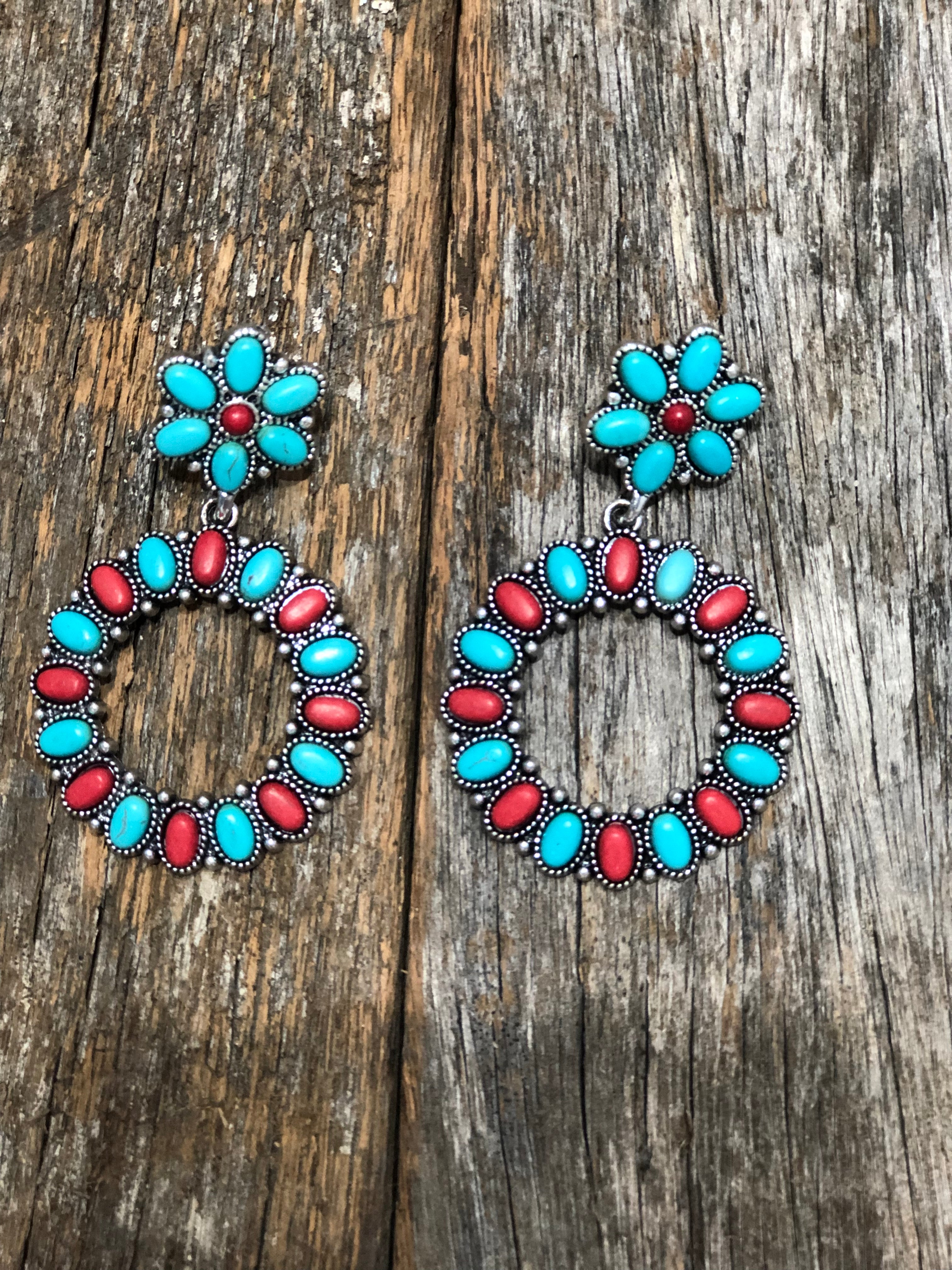 Red and store turquoise earrings