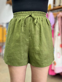 Ella High Waisted Linen Short - Chive