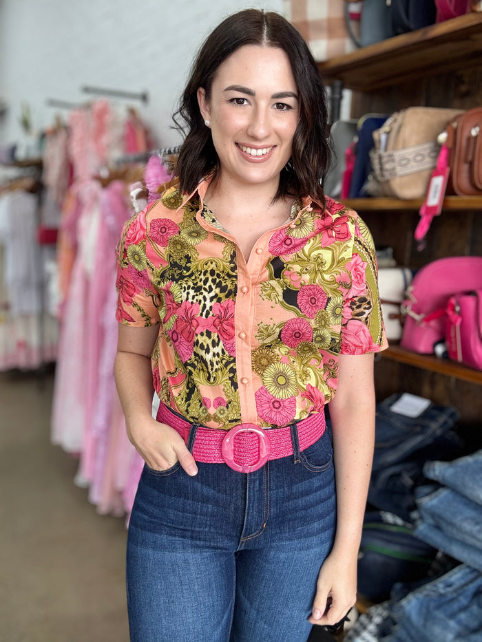 Lucia Top - Pink & Green Floral