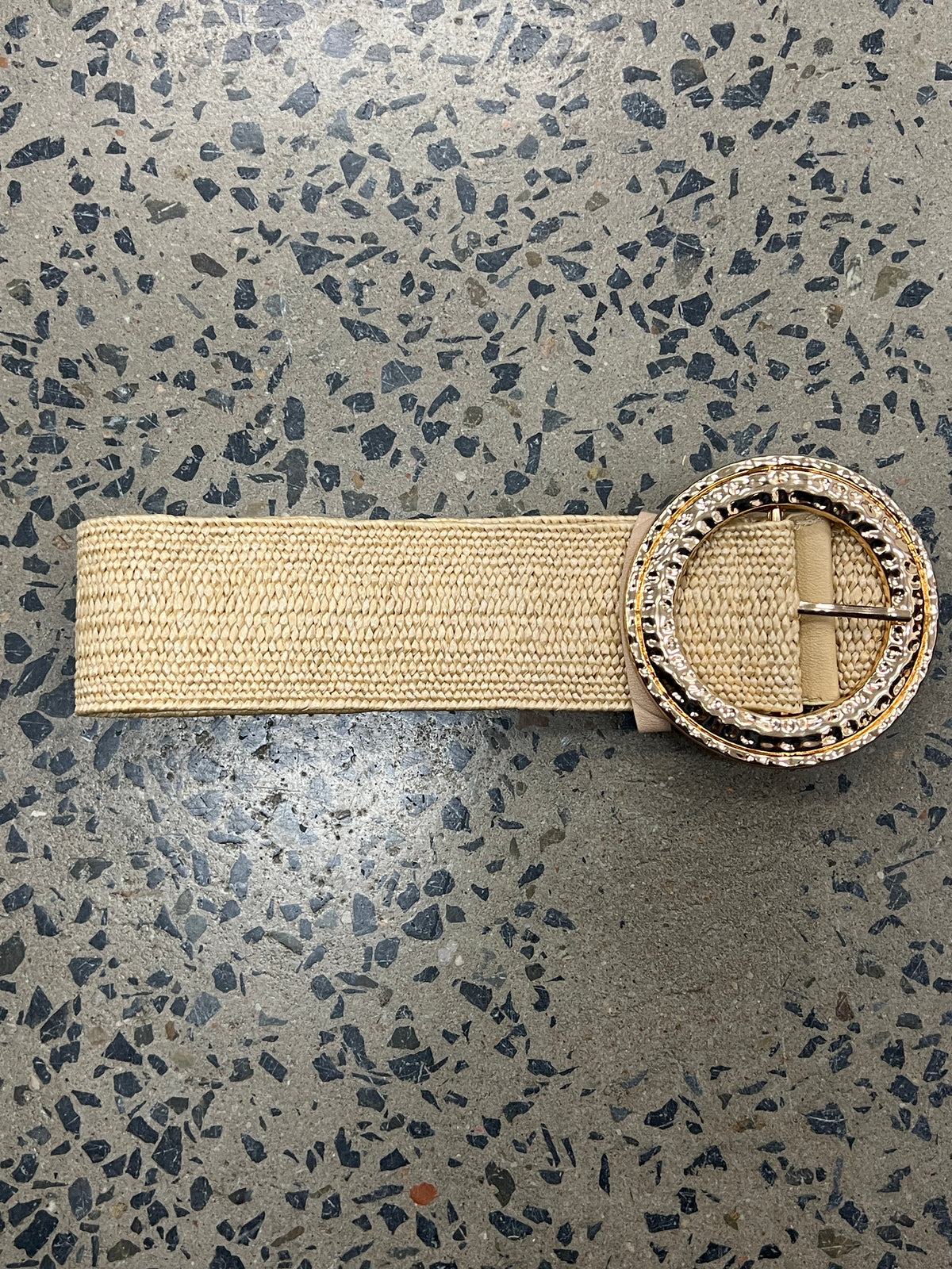 Boutique Belt - Gold Round Buckle (Beige)