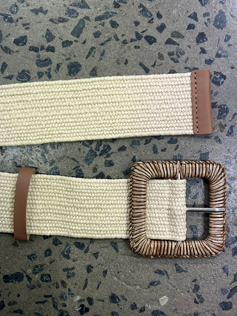 Boutique Belt - Square Rattan Buckle (Beige)