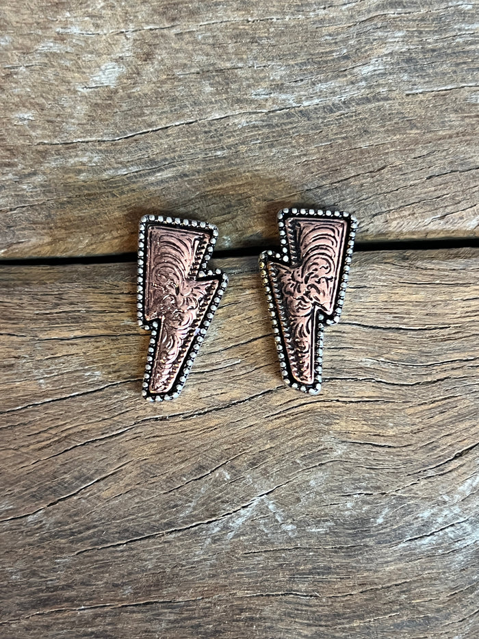 Cali - Copper Lightning Bolt Earrings