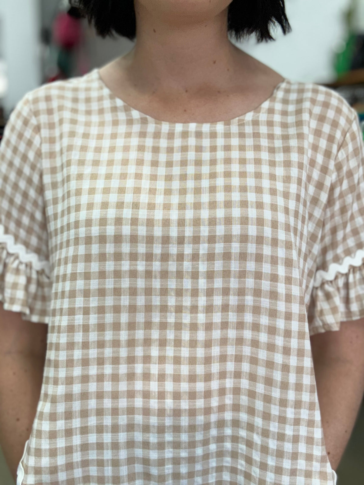 Tara Top - Beige Gingham