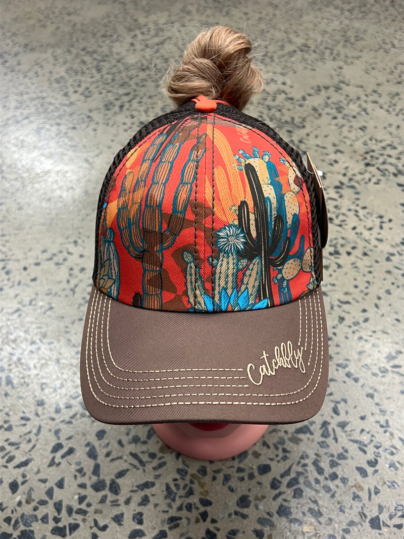 Western Pony Tail Cap - Sunset Cactus