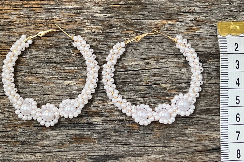 Earrings - Gold Pearl Large Hoop