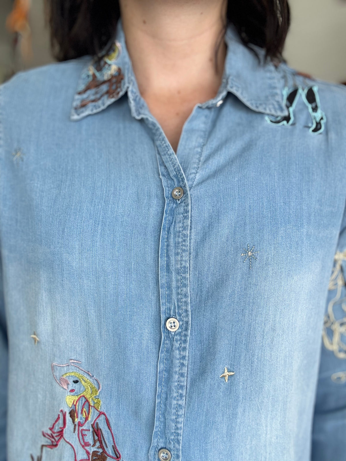 Dolly Top - Denim Embroidered