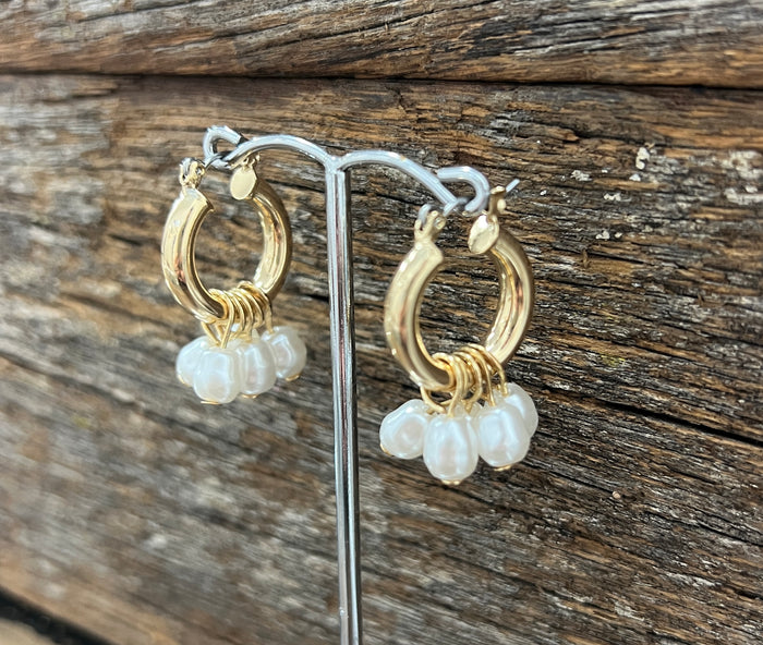 Earrings - Gold Hoop with Pearls