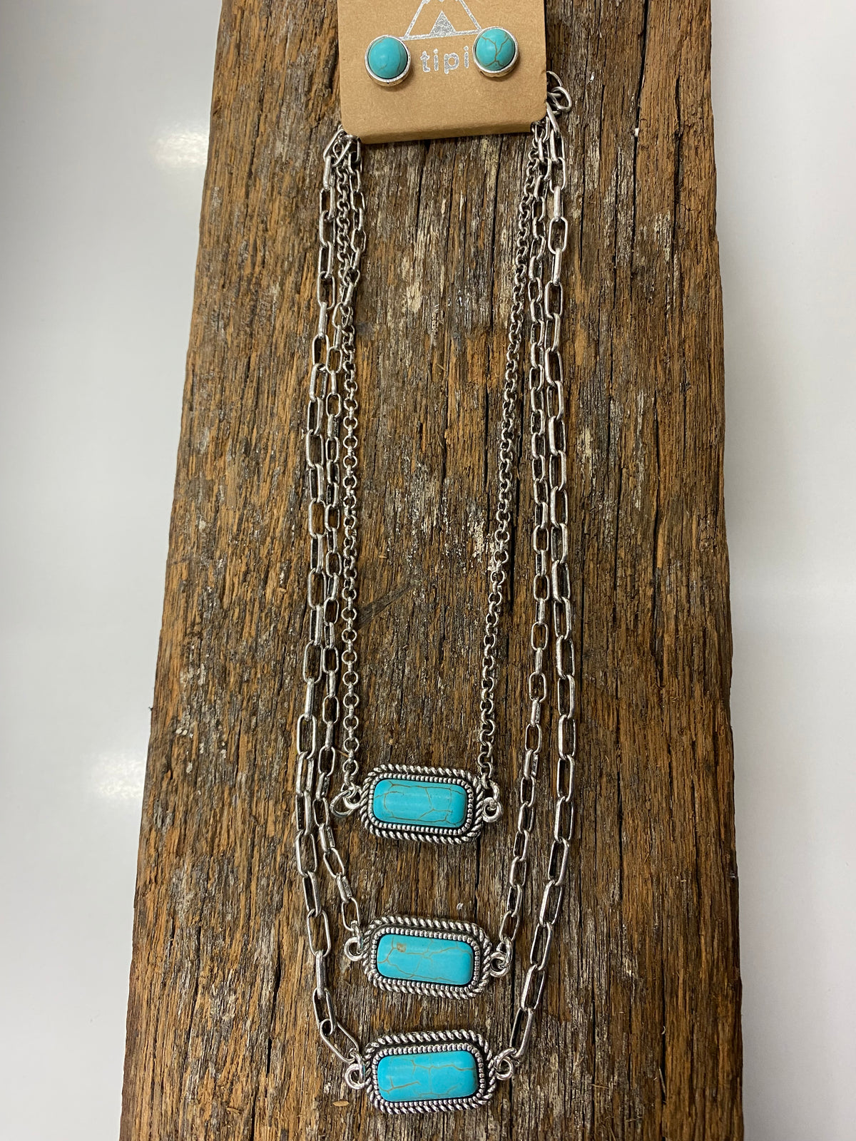 Gabbi Earring & necklace Set - Silver and Turquoise