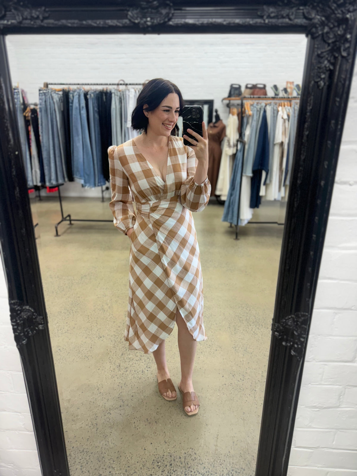 Kayla Dress - Beige & White Check