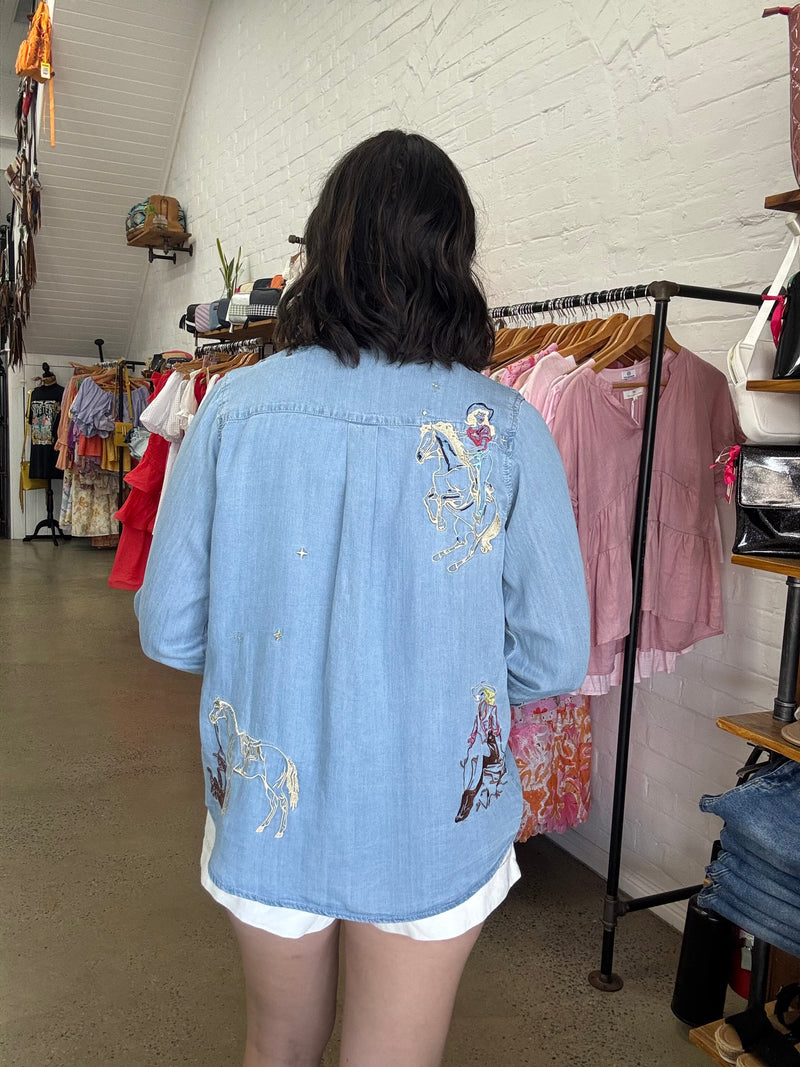 Dolly Top - Denim Embroidered