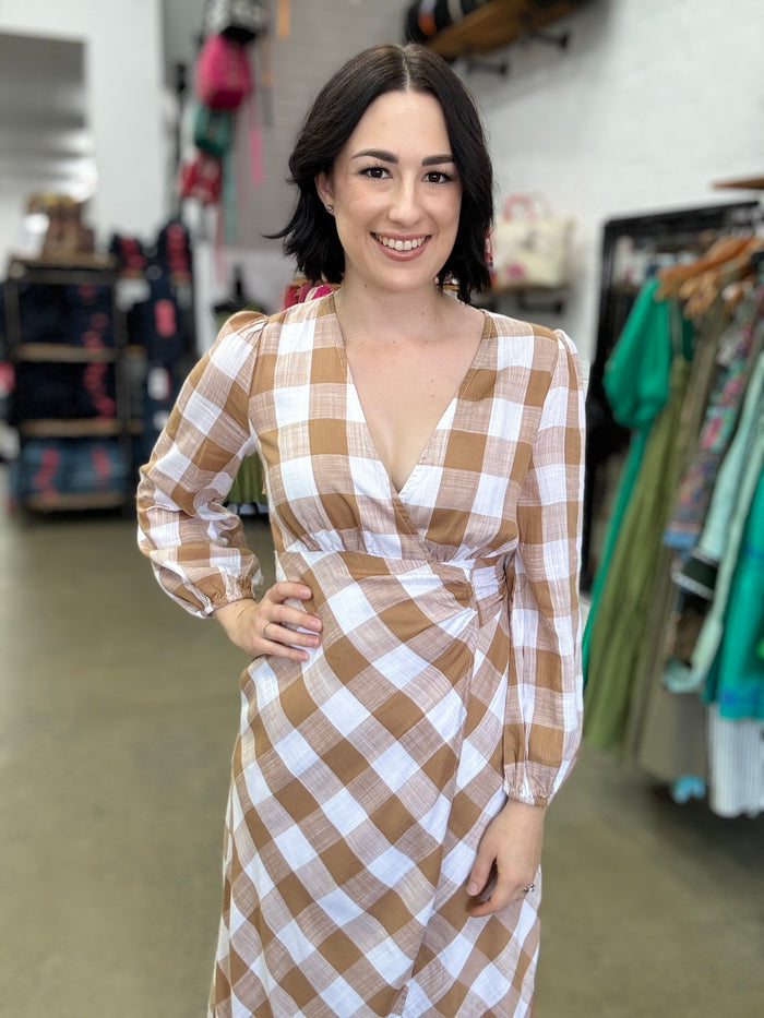 Kayla Dress - Beige & White Check