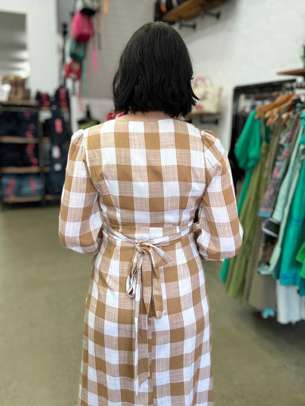 Kayla Dress - Beige & White Check