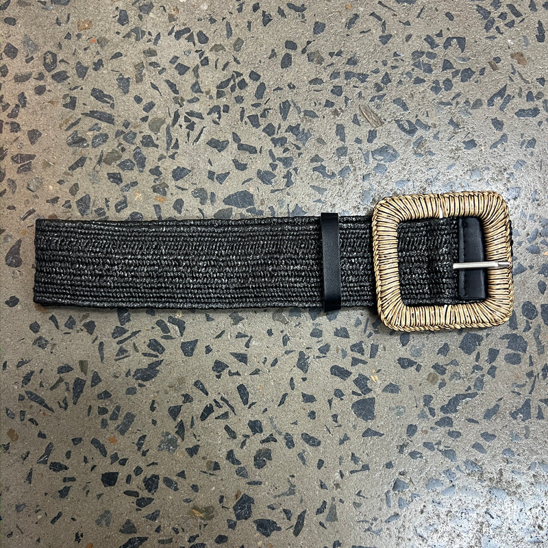 Boutique Belt - Square Rattan Buckle (Black)