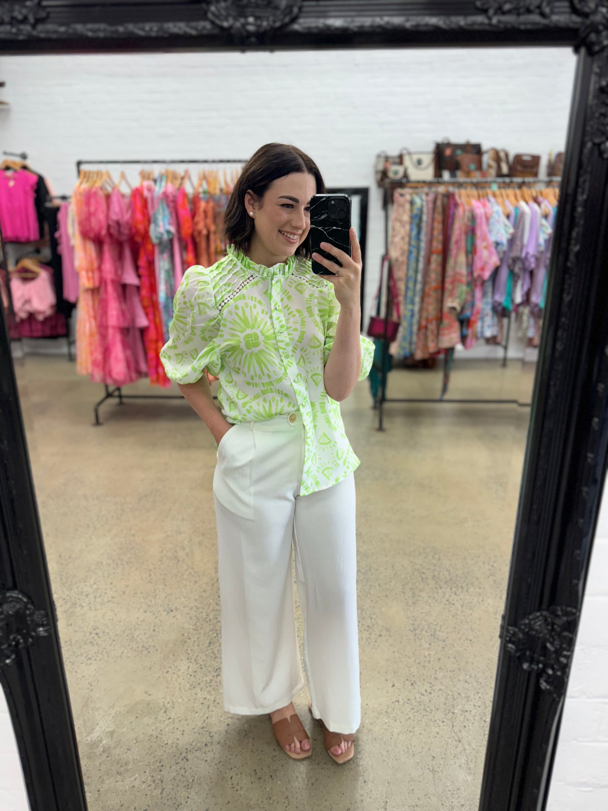 Josie Top - Lime & White