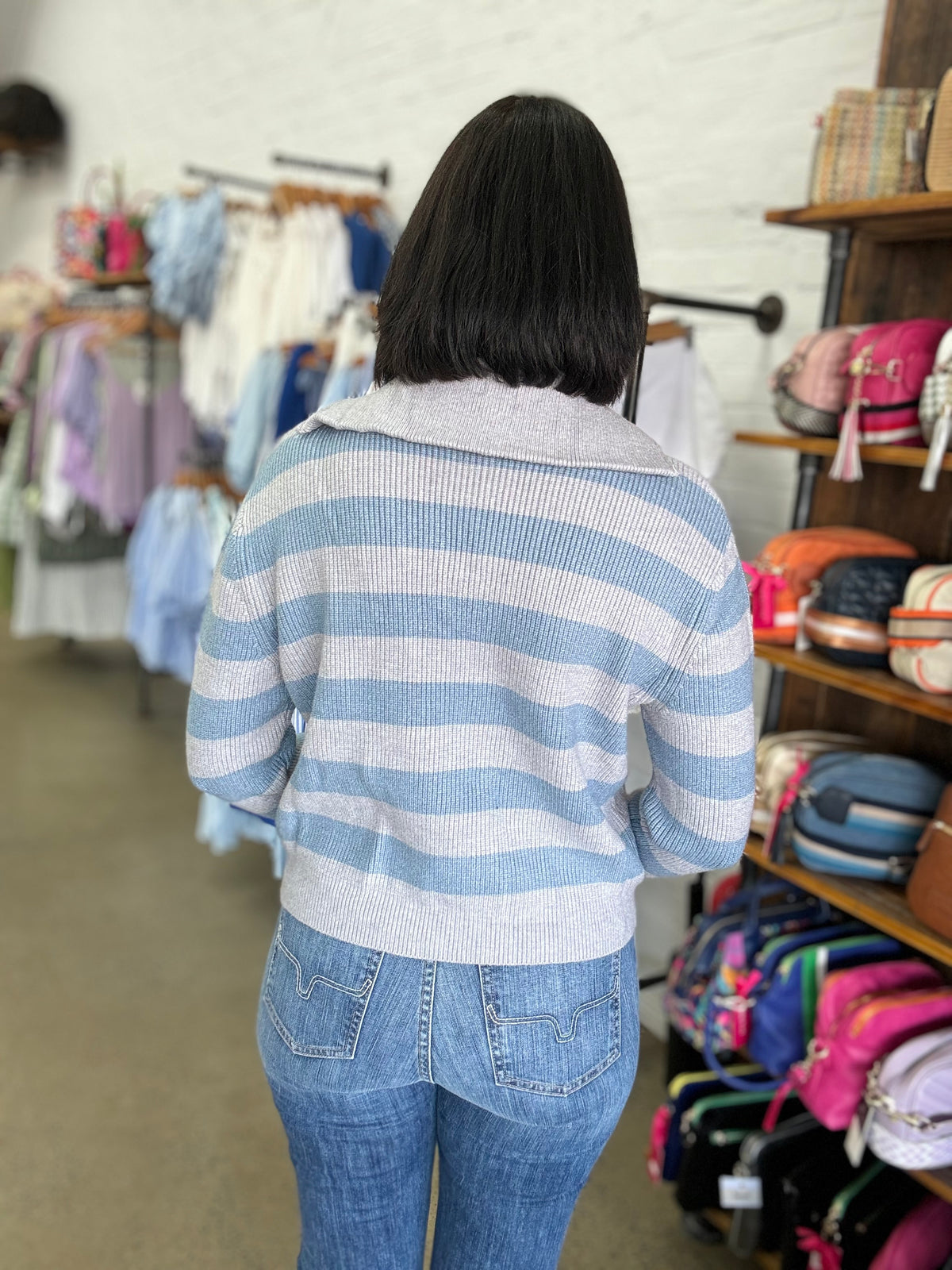 Demi Knit - Blue and Grey Stripe