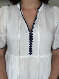 Delia Dress - White & Navy