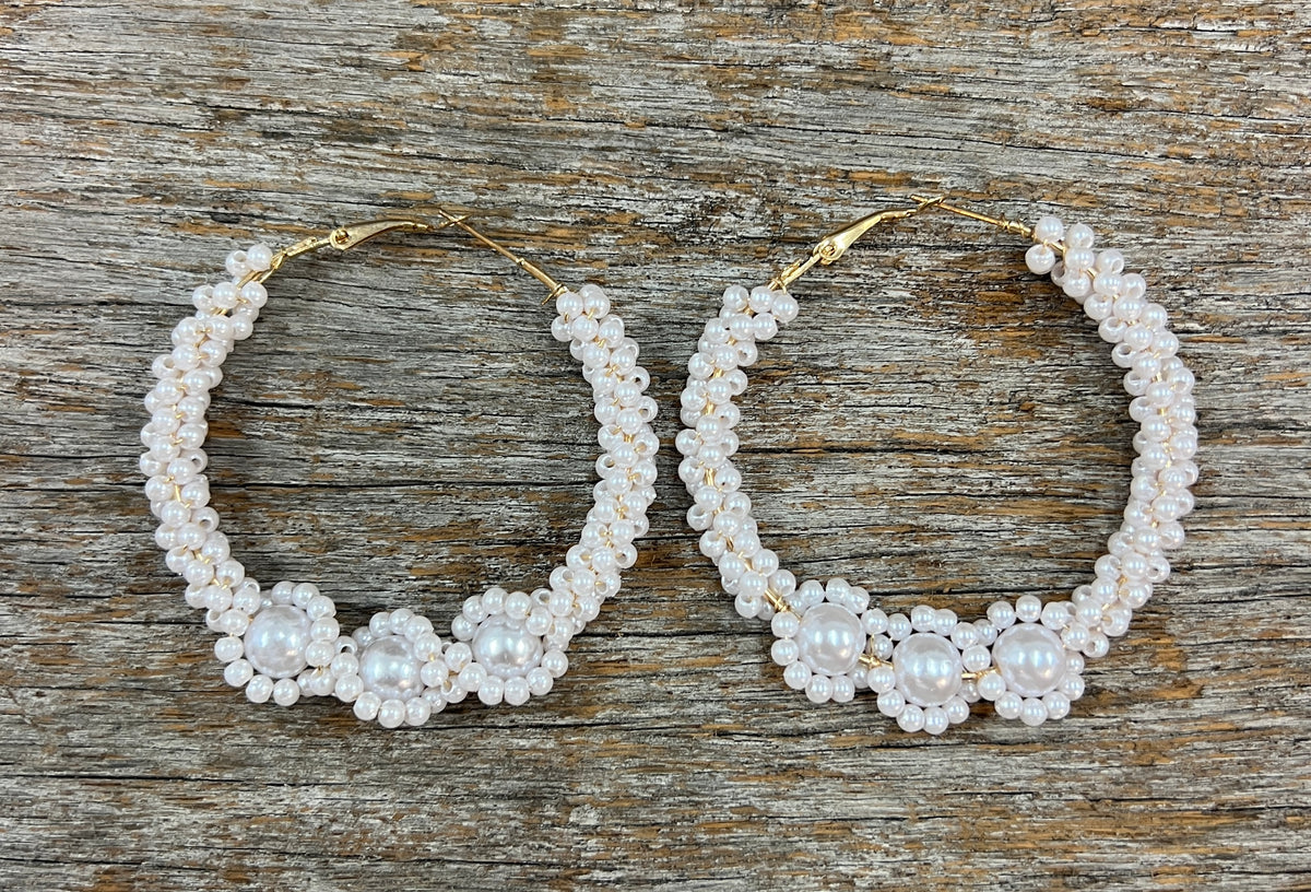 Earrings - Gold Pearl Large Hoop