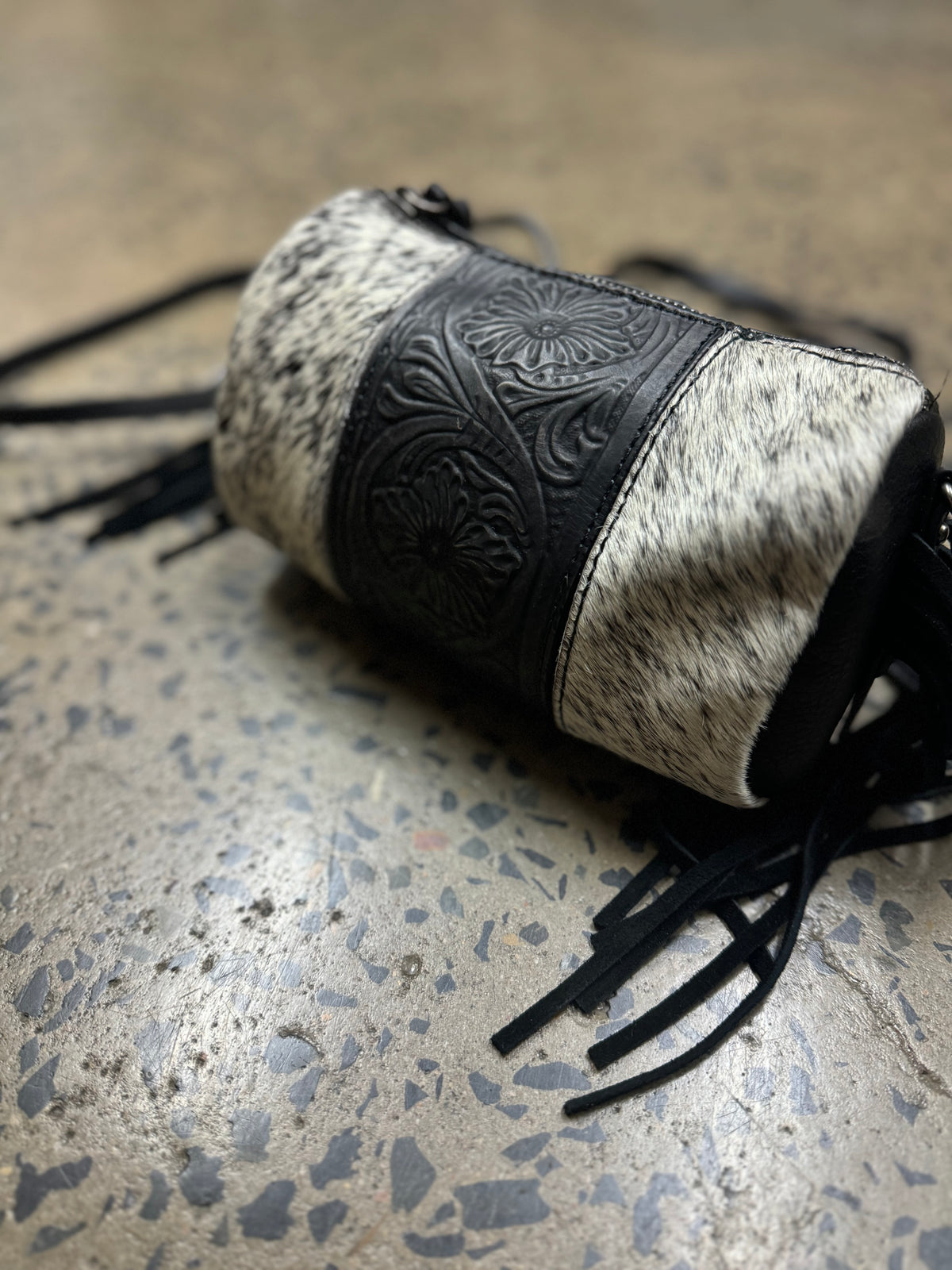 Trinity - Black Cowhide Barrel Crossbody