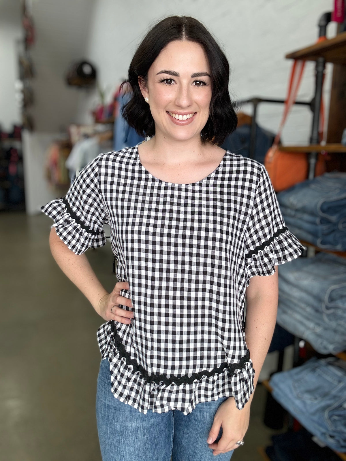 Tara Top - Black Gingham