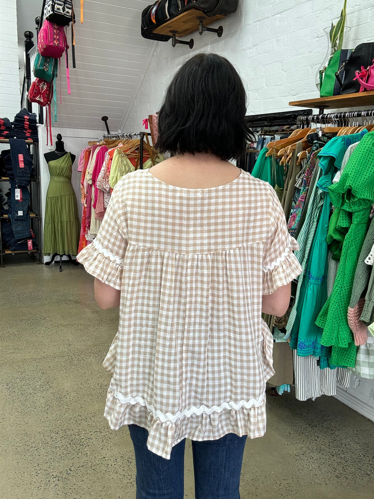 Tara Top - Beige Gingham