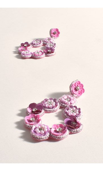 Earrings - Pink Floral Hand Beaded